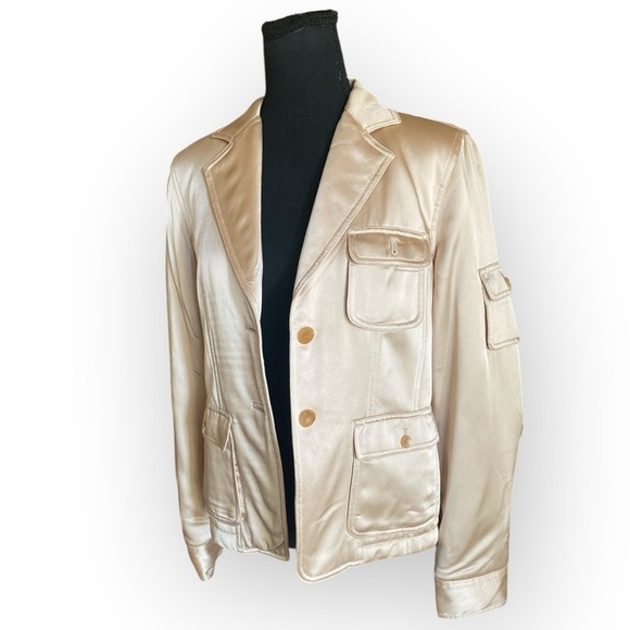 ESTHER CHEN Tan Two Button Satiny Acetate/Rayon Jacket Women’s Size 6 - Picture 1 of 11